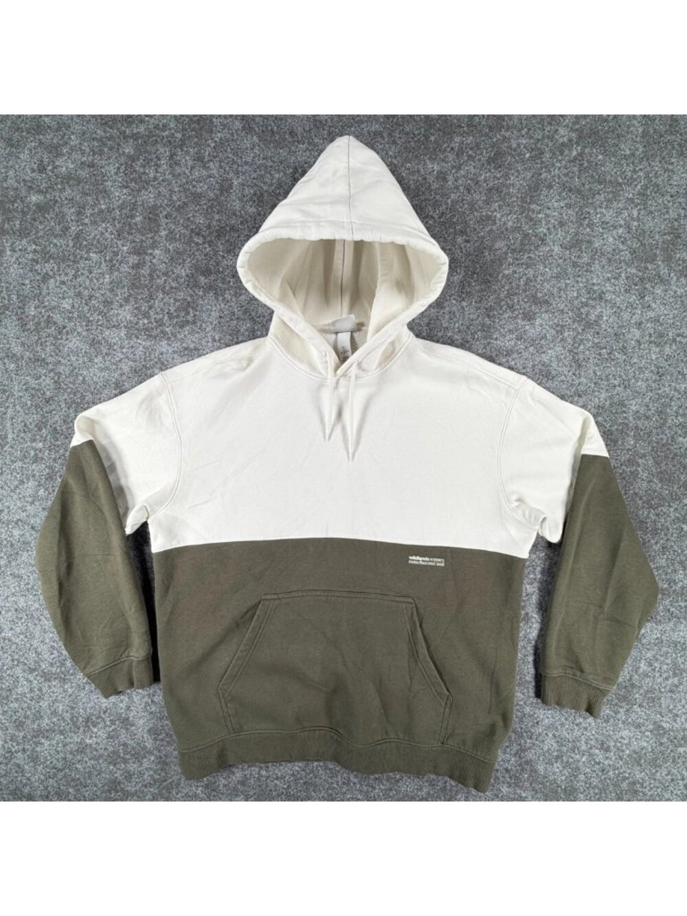 H&M Pullover Hoodie Mens L White Green Colorblock Fleece Classic Relaxed Fit